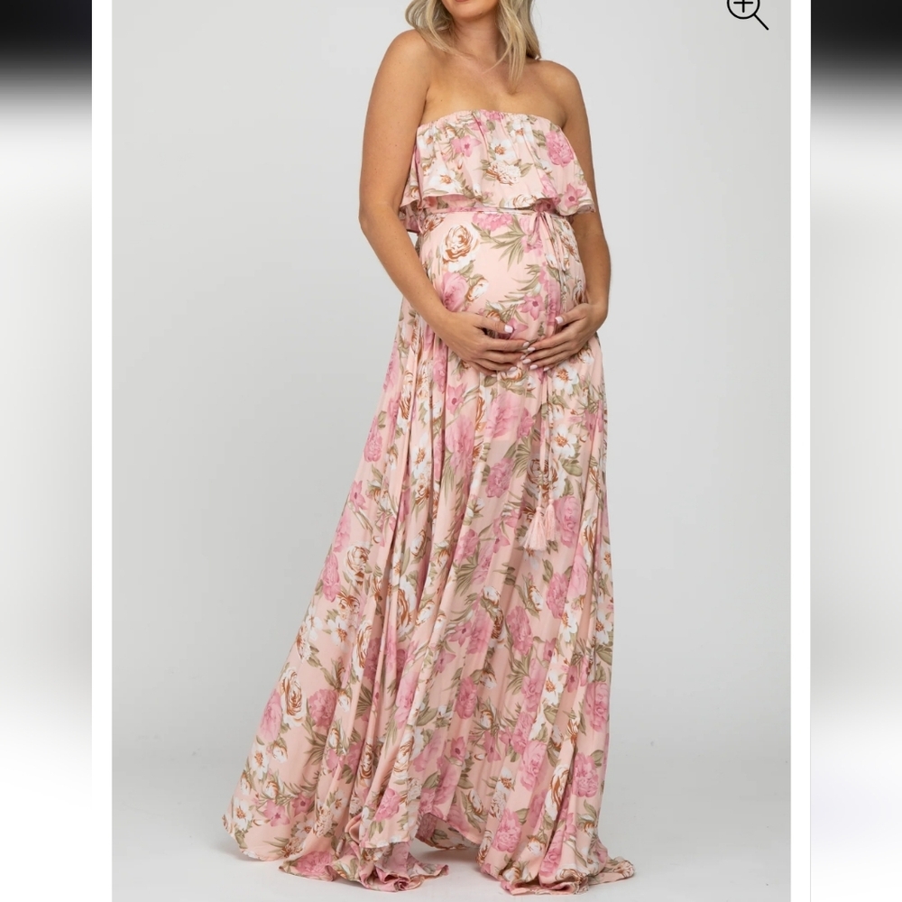 Pinkblush Floral Strapless Ruffle Chic Flowergarden FeminineMaxi Dress - Picture 2 of 15